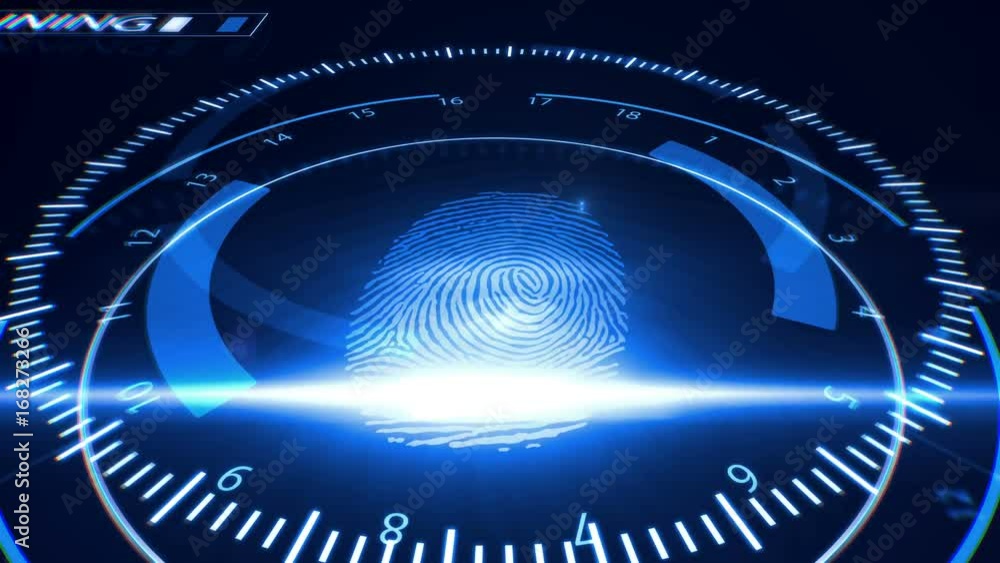 Poster abstract fingerprint scanning.technology concept. blue color.