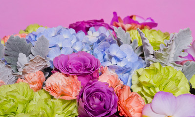 flower basket on pink background
