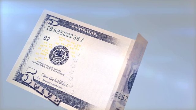 Animation of Five dollar banknote.