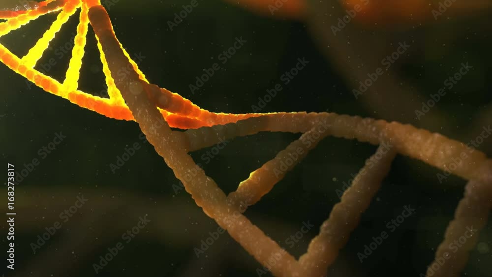 Poster loopable macro shot of 3d dna structure on dark background.