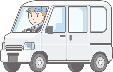 Illustration that a man is driving a minicar van