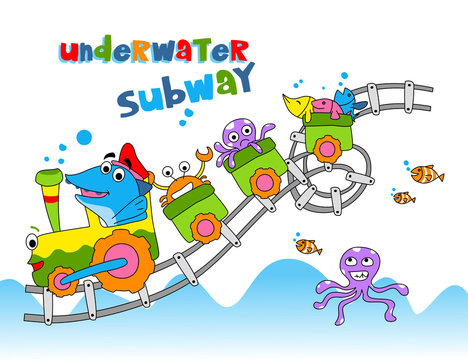 underwater subway - vector illustration for children.