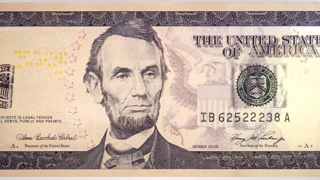 Five dollars bill animation. 