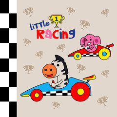 Obraz na płótnie Canvas little racing, zebra and elephant - vector illustration for children.