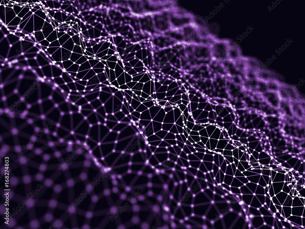 Poster abstract 3d rendering futuristic dots and lines. computer geometric digital connection structure. fu