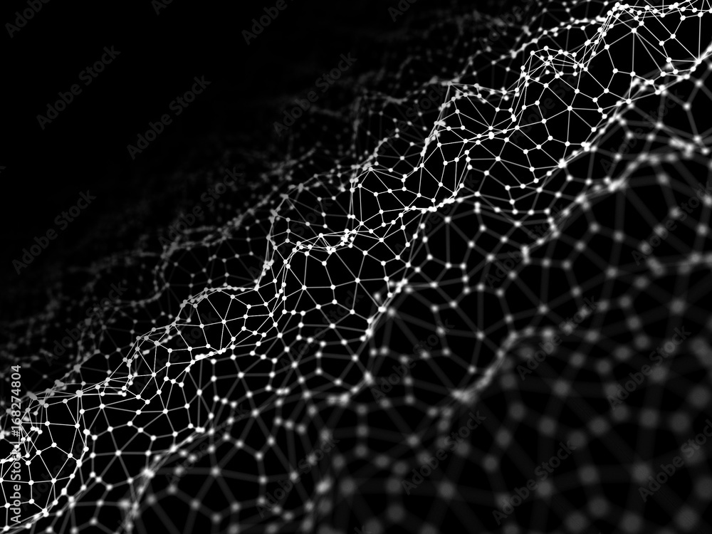 Poster abstract 3d rendering futuristic dots and lines. computer geometric digital connection structure. fu