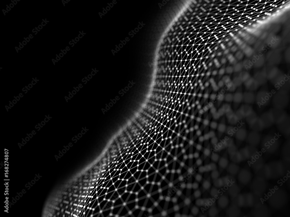 Poster abstract 3d rendering futuristic dots and lines. computer geometric digital connection structure. fu