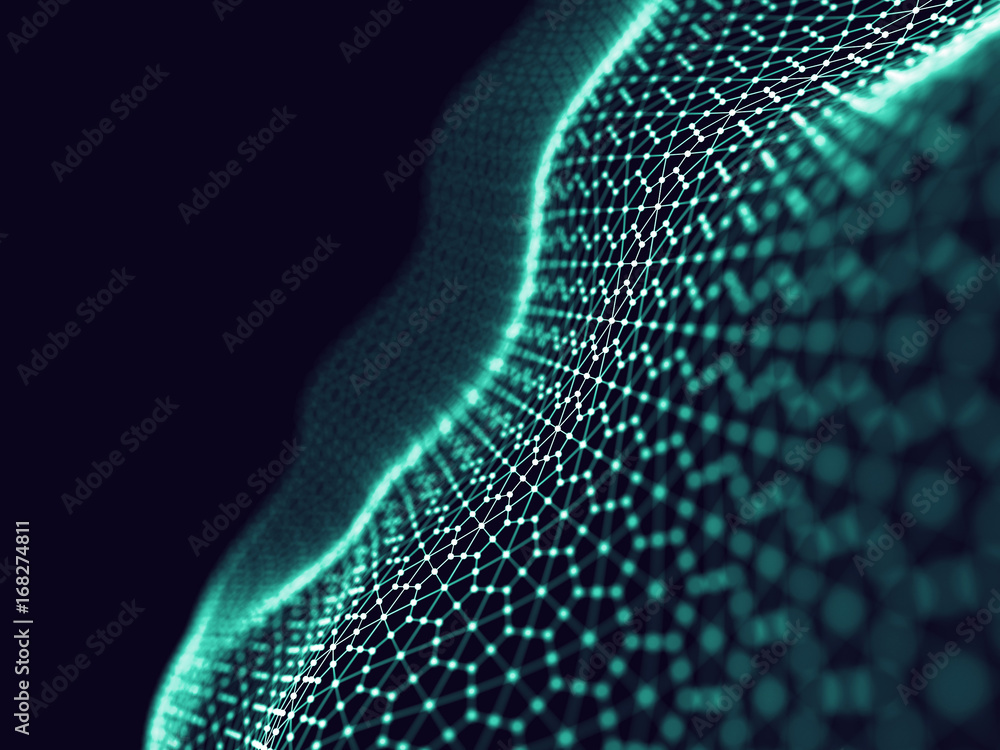 Poster abstract 3d rendering futuristic dots and lines. computer geometric digital connection structure. fu