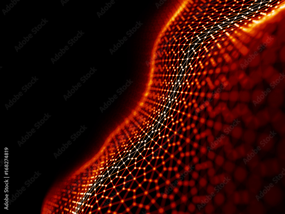 Fototapete abstract 3d rendering futuristic dots and lines. computer geometric digital connection structure. fu