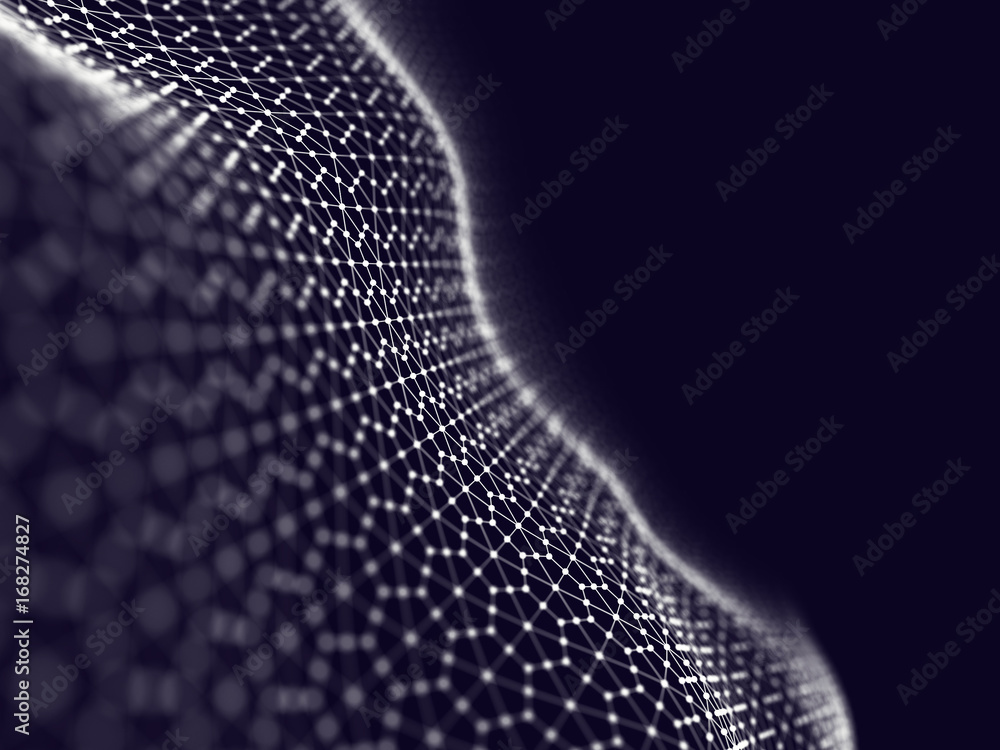 Poster abstract 3d rendering futuristic dots and lines. computer geometric digital connection structure. fu