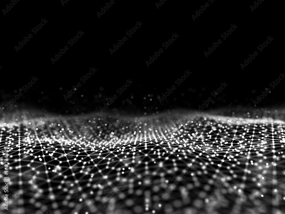 Fototapete abstract 3d rendering futuristic dots and lines. computer geometric digital connection structure. fu
