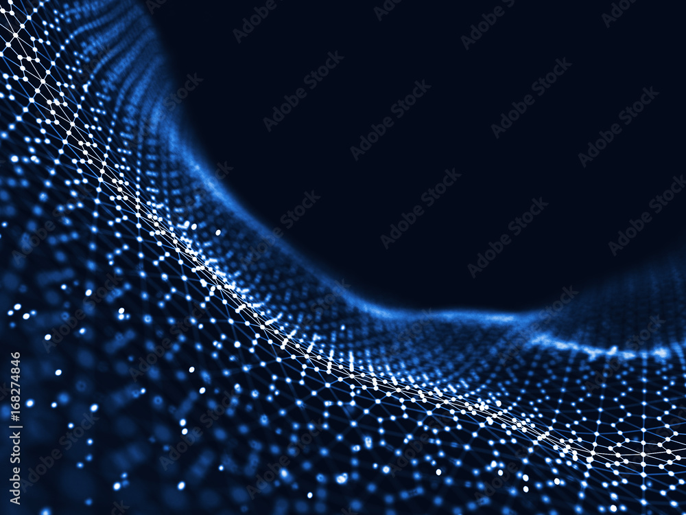 Poster abstract 3d rendering futuristic dots and lines. computer geometric digital connection structure. fu