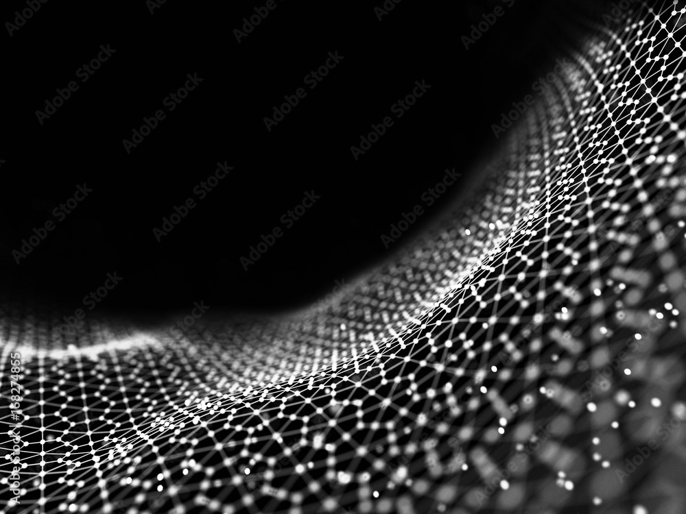 Poster abstract 3d rendering futuristic dots and lines. computer geometric digital connection structure. fu