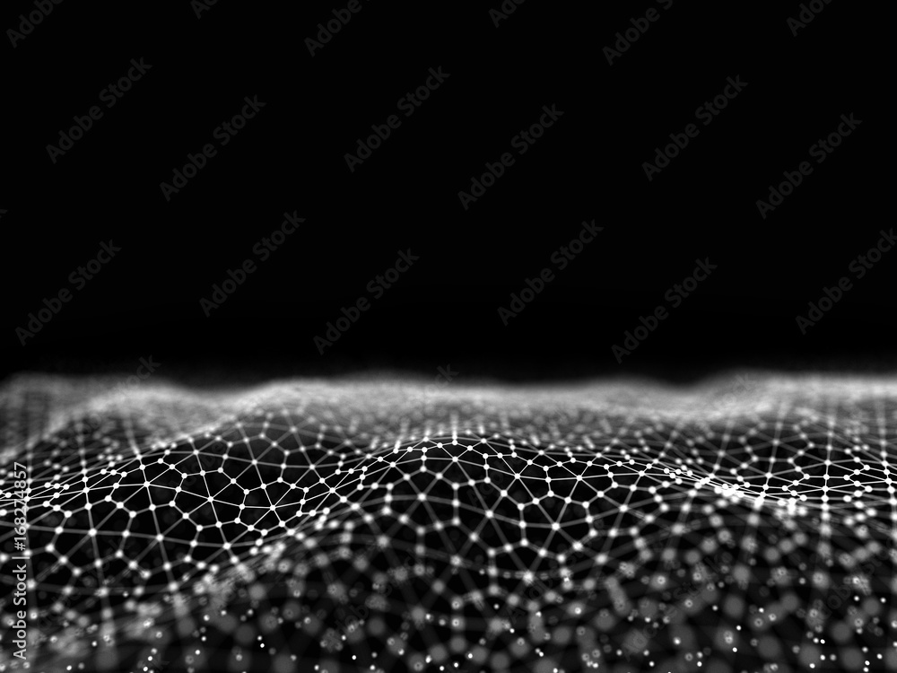Poster abstract 3d rendering futuristic dots and lines. computer geometric digital connection structure. fu