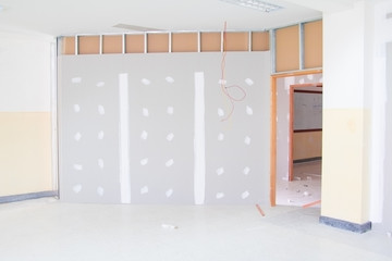 gypsum board wall interior decoration of home at construction site with copy space add text