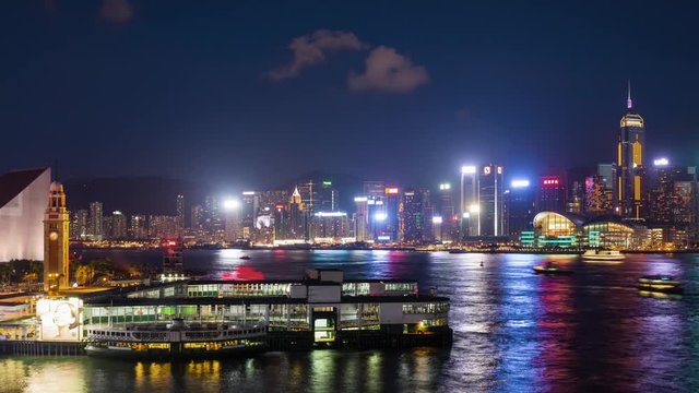 Time lapse of Skyscrapers in Hong Kong city at night