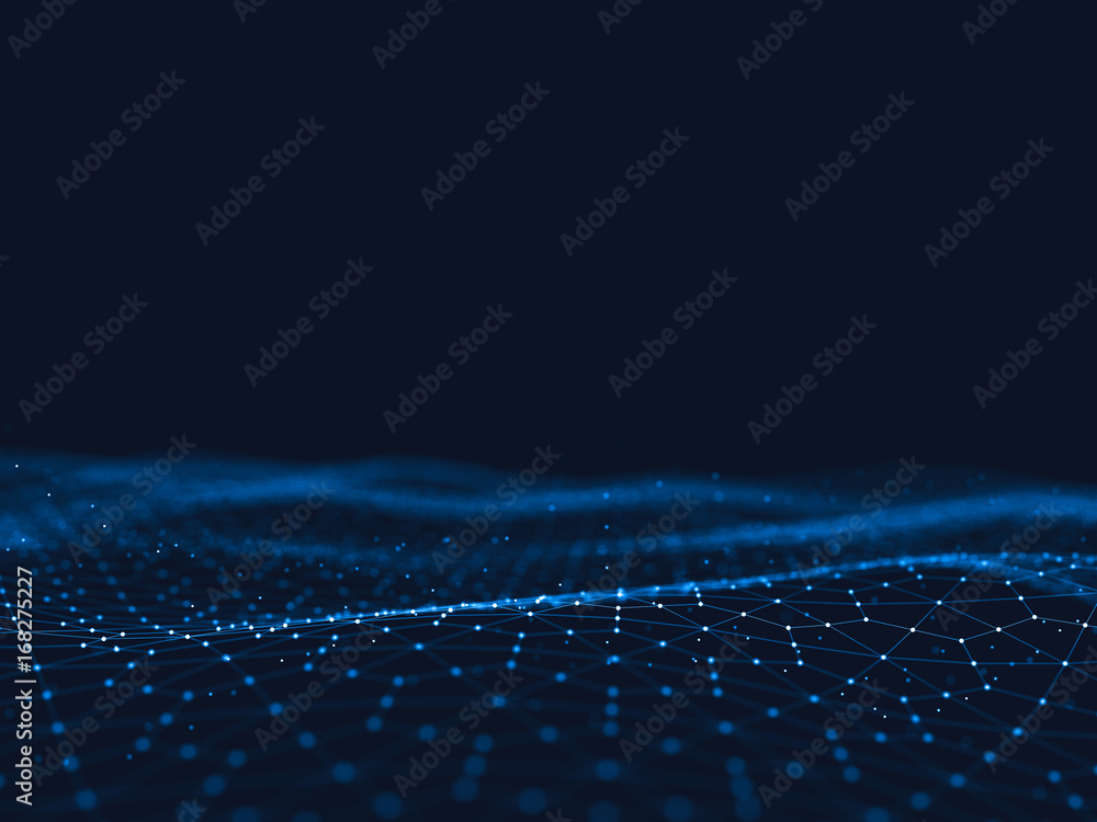 Fototapete Abstract 3d rendering futuristic dots and lines. computer geometric digital connection structure. Futuristic black abstract grid. Plexus with particles. Intelligence artificia