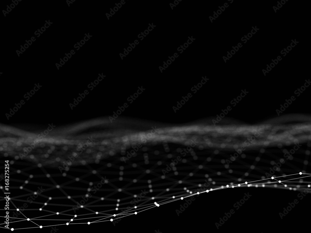 Poster abstract 3d rendering futuristic dots and lines. computer geometric digital connection structure. fu