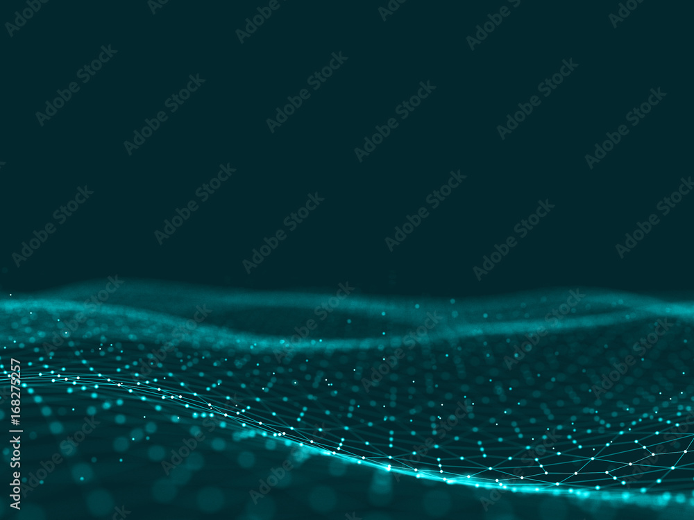 Poster abstract 3d rendering futuristic dots and lines. computer geometric digital connection structure. fu