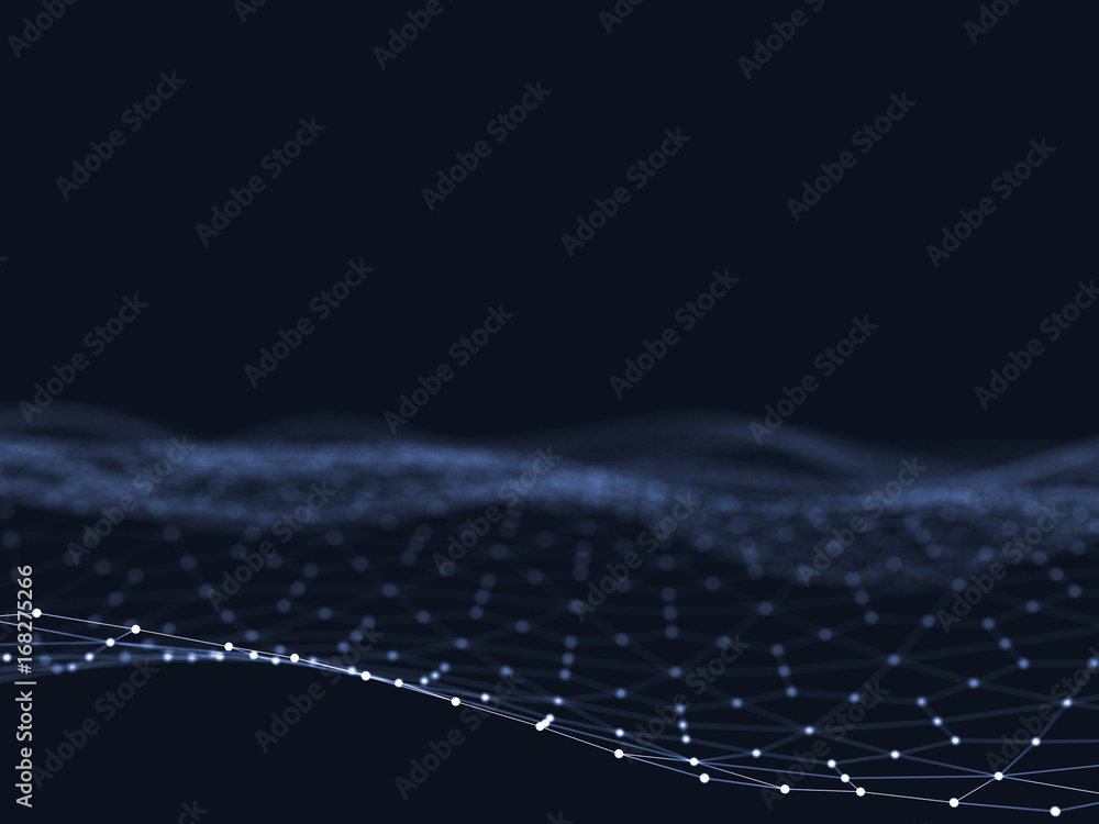 Poster abstract 3d rendering futuristic dots and lines. computer geometric digital connection structure. fu