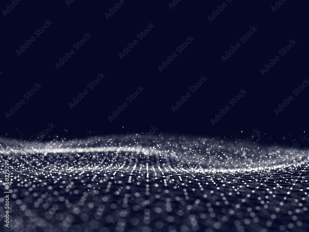 Poster abstract 3d rendering futuristic dots and lines. computer geometric digital connection structure. fu