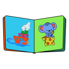 Mouse and cheese. Boat and the sea.