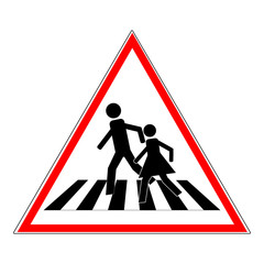 Crosswalk sign black in red triangle