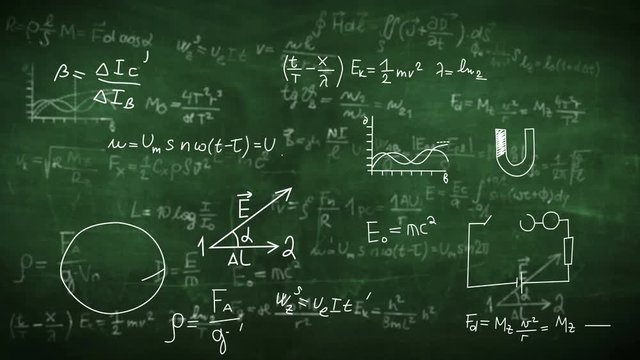Formula doodle on chalkboard background. Science concept.