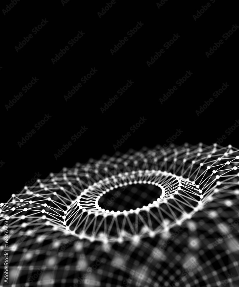 Poster abstract 3d rendering futuristic dots and lines. computer geometric digital connection structure. fu