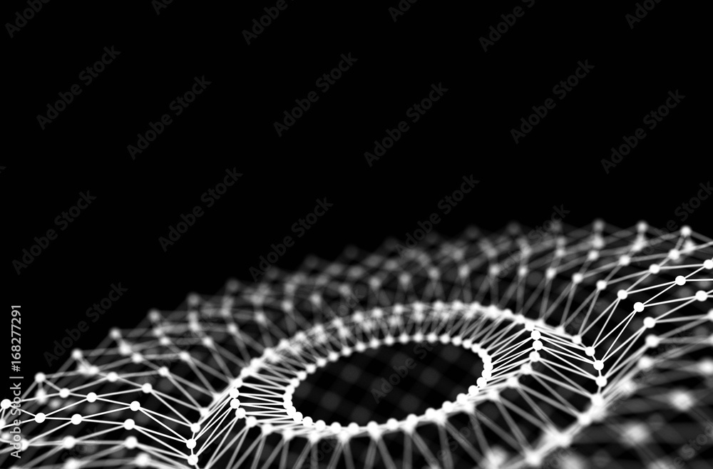 Poster abstract 3d rendering futuristic dots and lines. computer geometric digital connection structure. fu