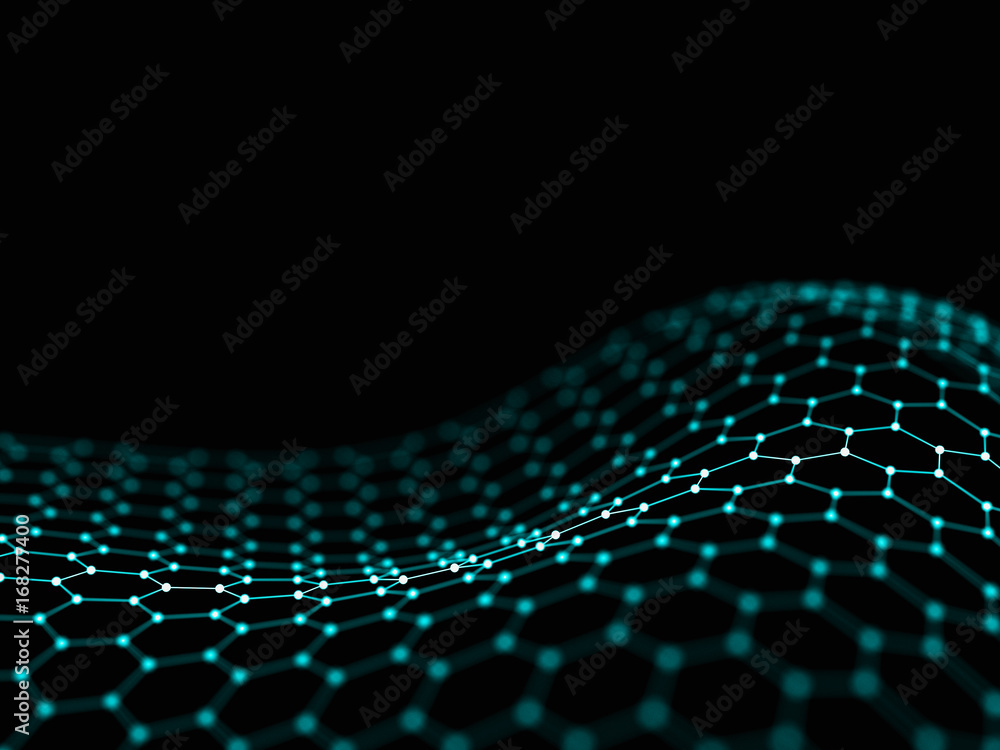Poster abstract 3d rendering futuristic dots and lines. computer geometric digital connection structure. fu
