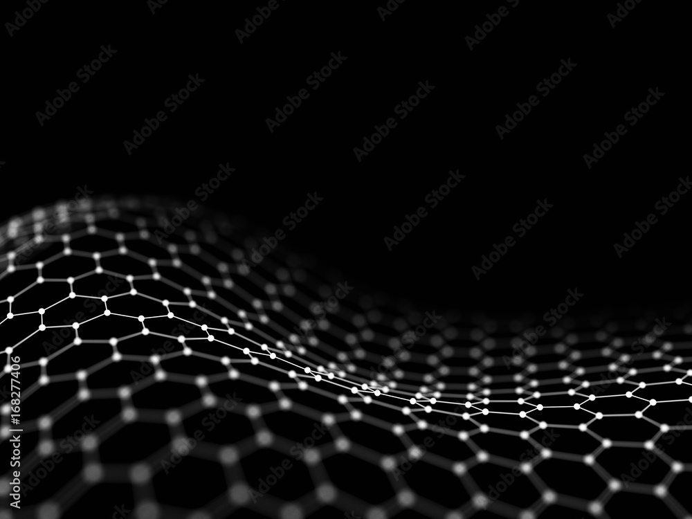 Poster abstract 3d rendering futuristic dots and lines. computer geometric digital connection structure. fu