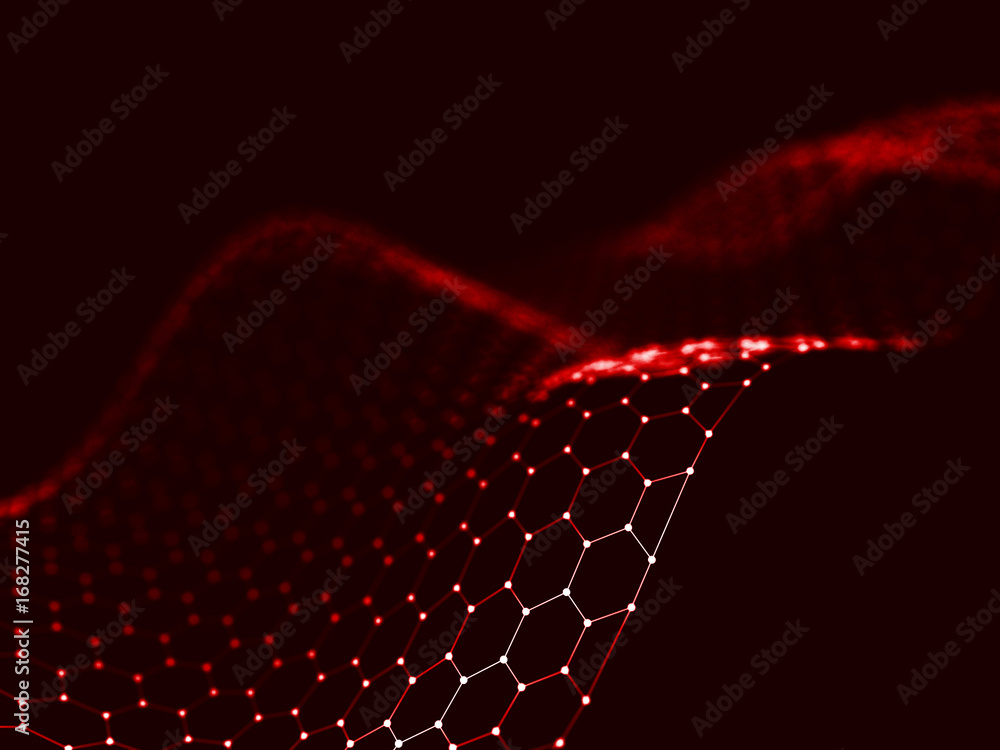 Poster abstract 3d rendering futuristic dots and lines. computer geometric digital connection structure. fu