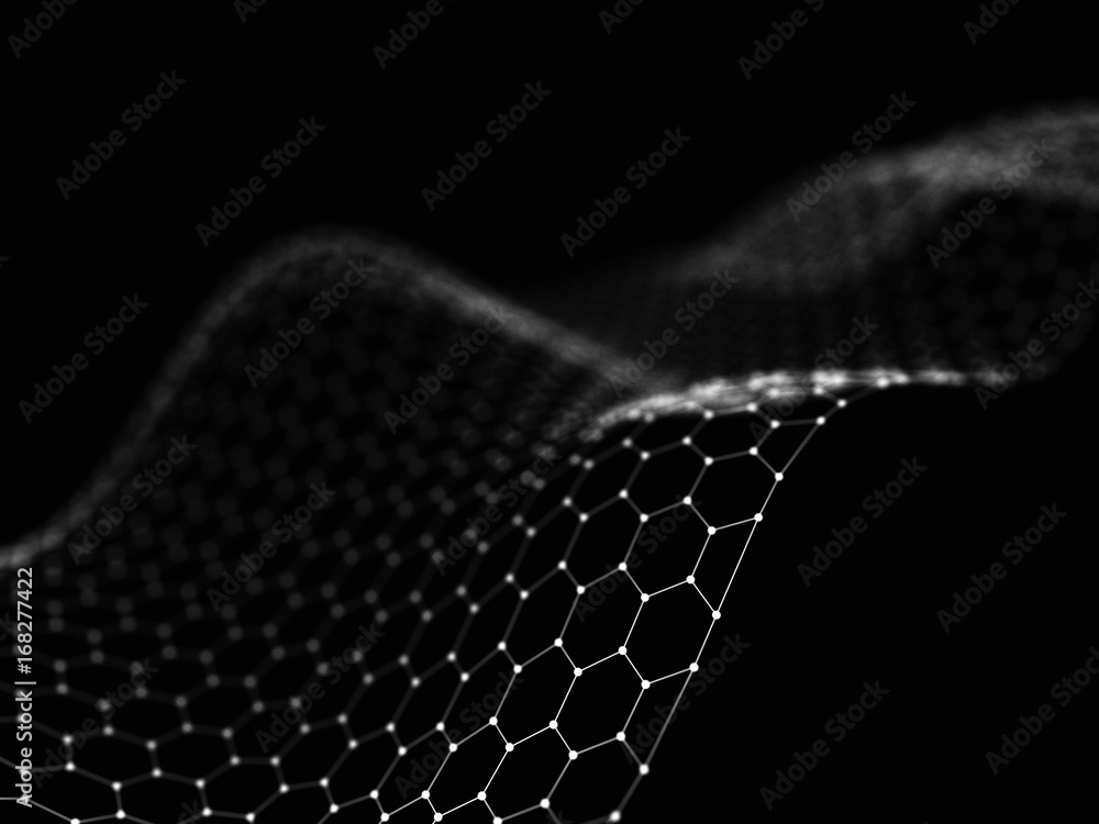 Poster abstract 3d rendering futuristic dots and lines. computer geometric digital connection structure. fu