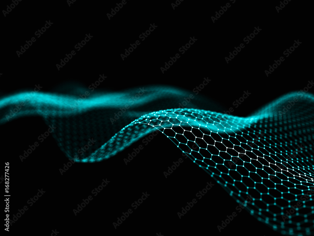 Poster abstract 3d rendering futuristic dots and lines. computer geometric digital connection structure. fu