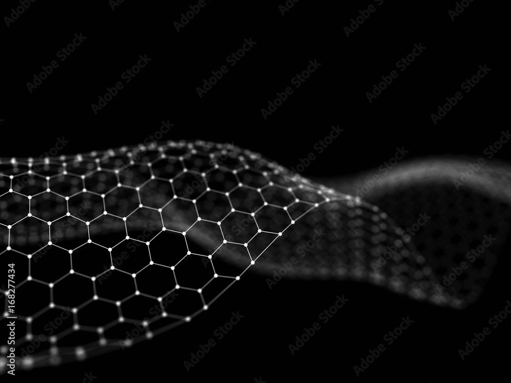 Poster abstract 3d rendering futuristic dots and lines. computer geometric digital connection structure. fu