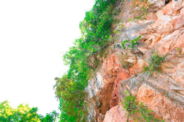 rock cliff  mountain in nature beautiful .of large caves stone on white background with copy space add text