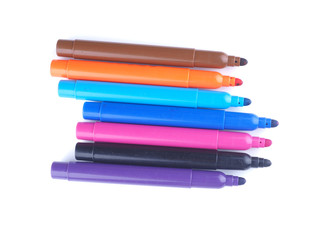 Markers on white background