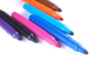 Markers on white background