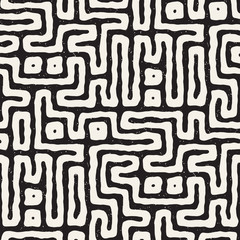 Seamless pattern with maze lines. Monochrome abstract background. Vector hand drawn labyrinth.