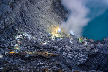 blue fire at kawah ijen, Indonesia