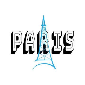 Lettering Paris and eiffel tower on white background