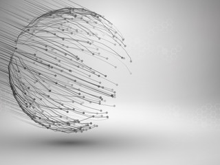 Sphere with connected lines and dots. Wireframe mesh motion element. Connection concept. Technology background.