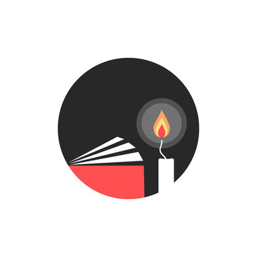 candle and book in black circle