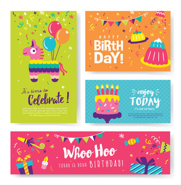 Set of colourful birthday cards design
