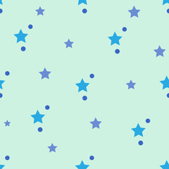 Star and polka blue seamless pattern