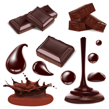 Vector chocolate isolated objects big set. Realistic illustration for design uses