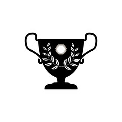 Black cup and reward on white background