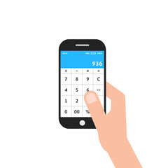hand holding phone with calculator app