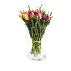 Beautiful bouquet of tulips at white background, mother's Day